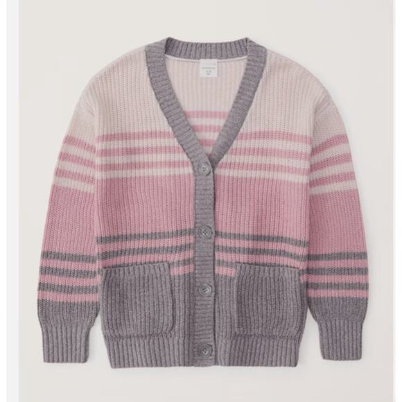 Abercrombie Kids Girls Pink Grey Cream Button Down Cardigan Size 11/12 - Picture 1 of 5